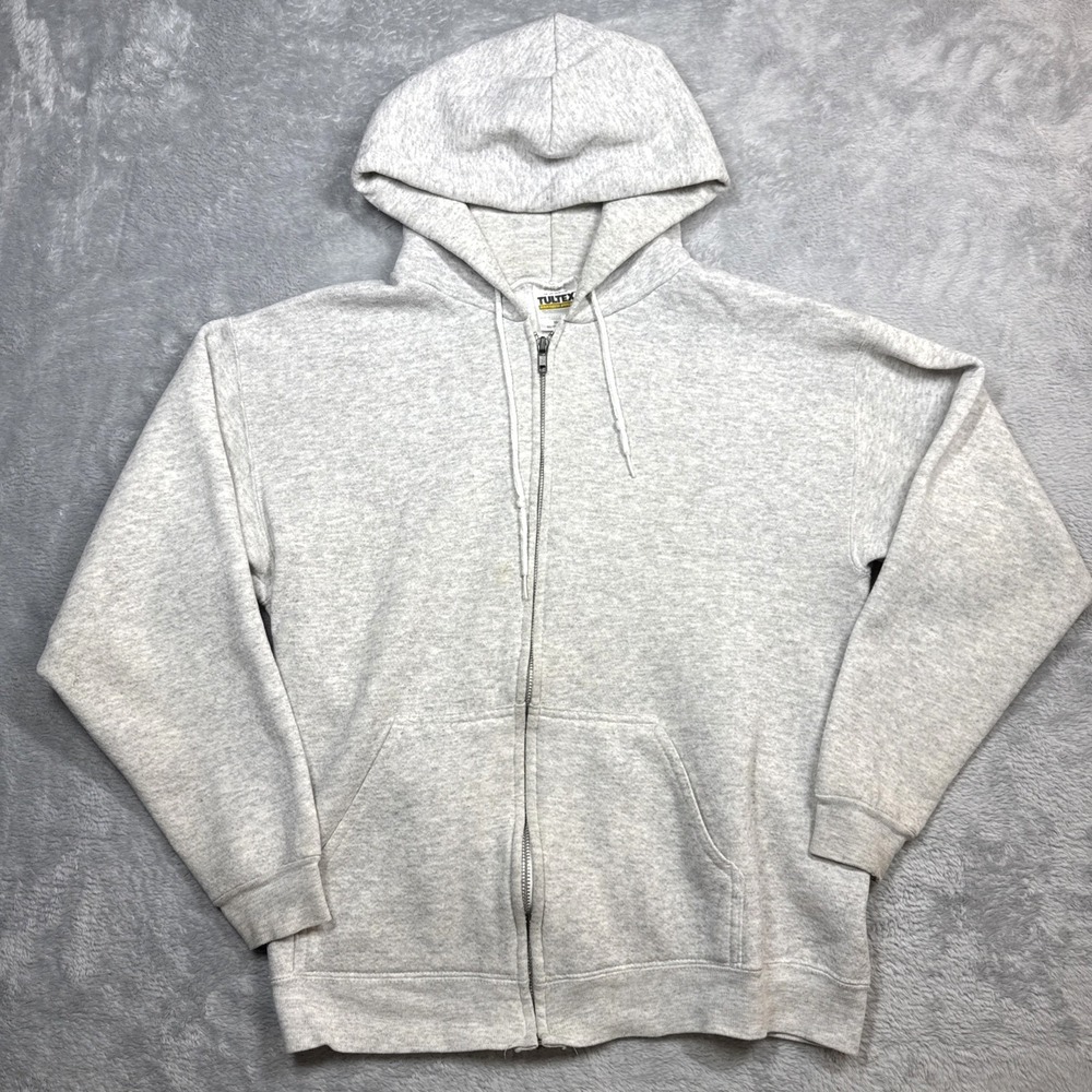 Vintage Tultex Hoodie Men M Gray Blank USA Worn Stained Distressed